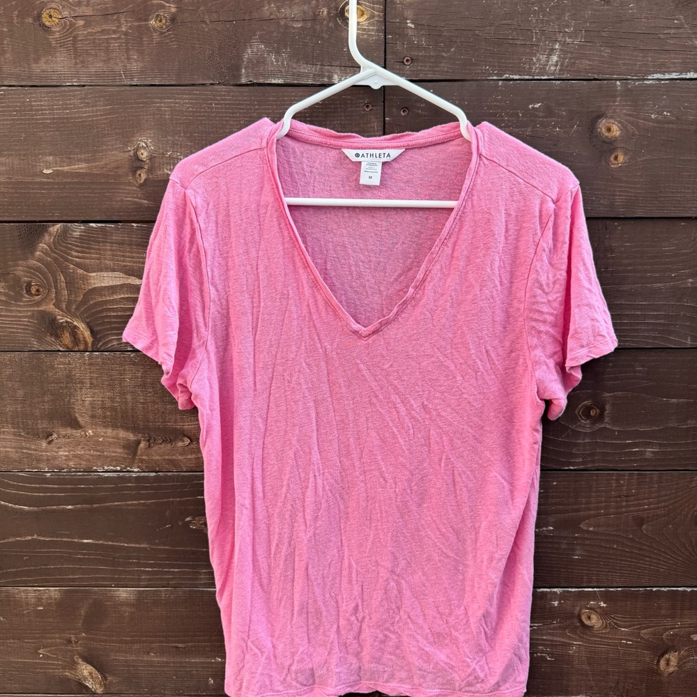 Athleta Pink V Neck Short Sleeve T Shirt Size Medium